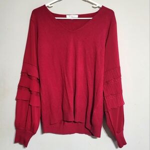 Sioni Milano Womens Sz Large Burgundy‎ Wine Maroon Boho Top Blouse Shirt